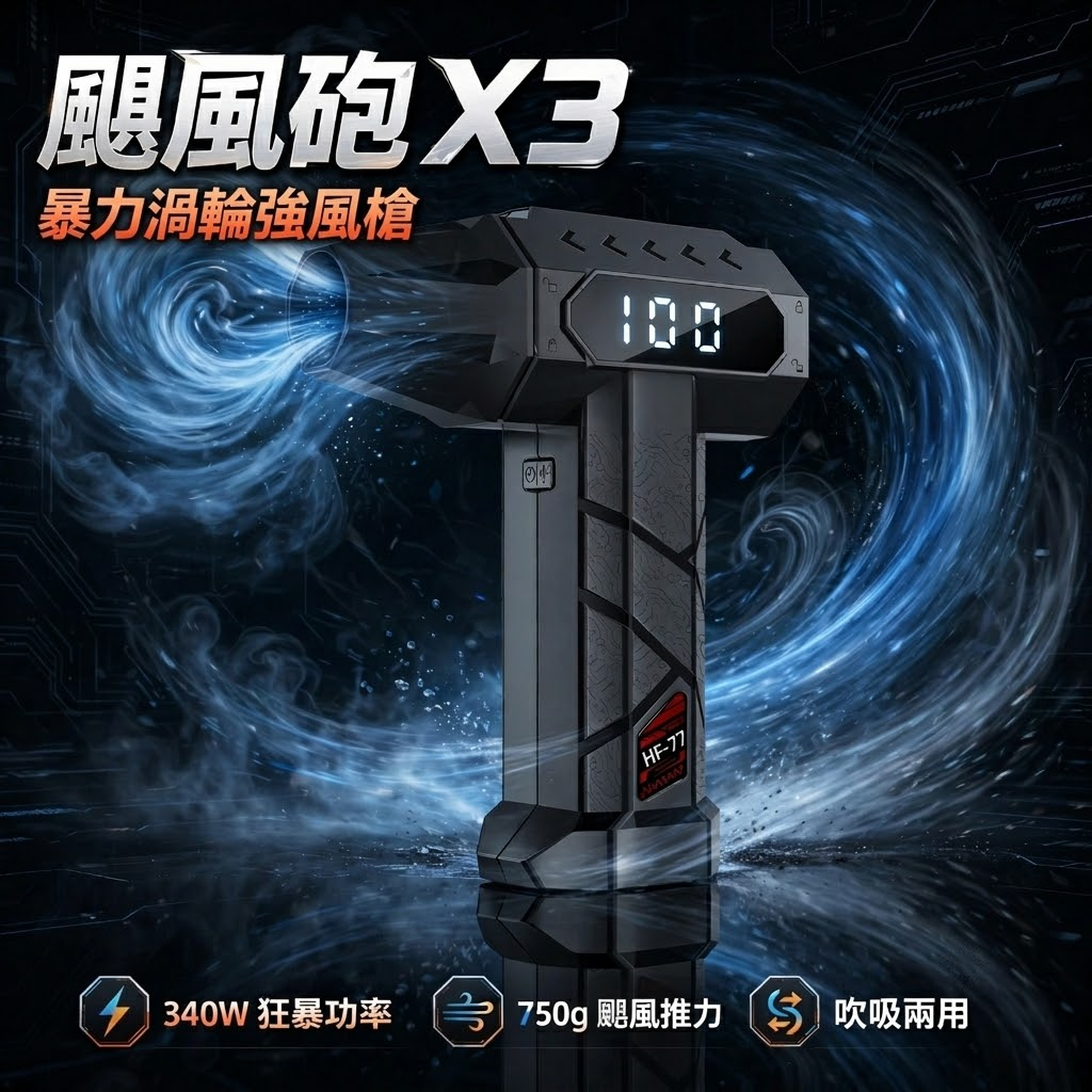 颶風砲 X3 暴力渦輪強風槍｜340W 吹吸兩用旗艦